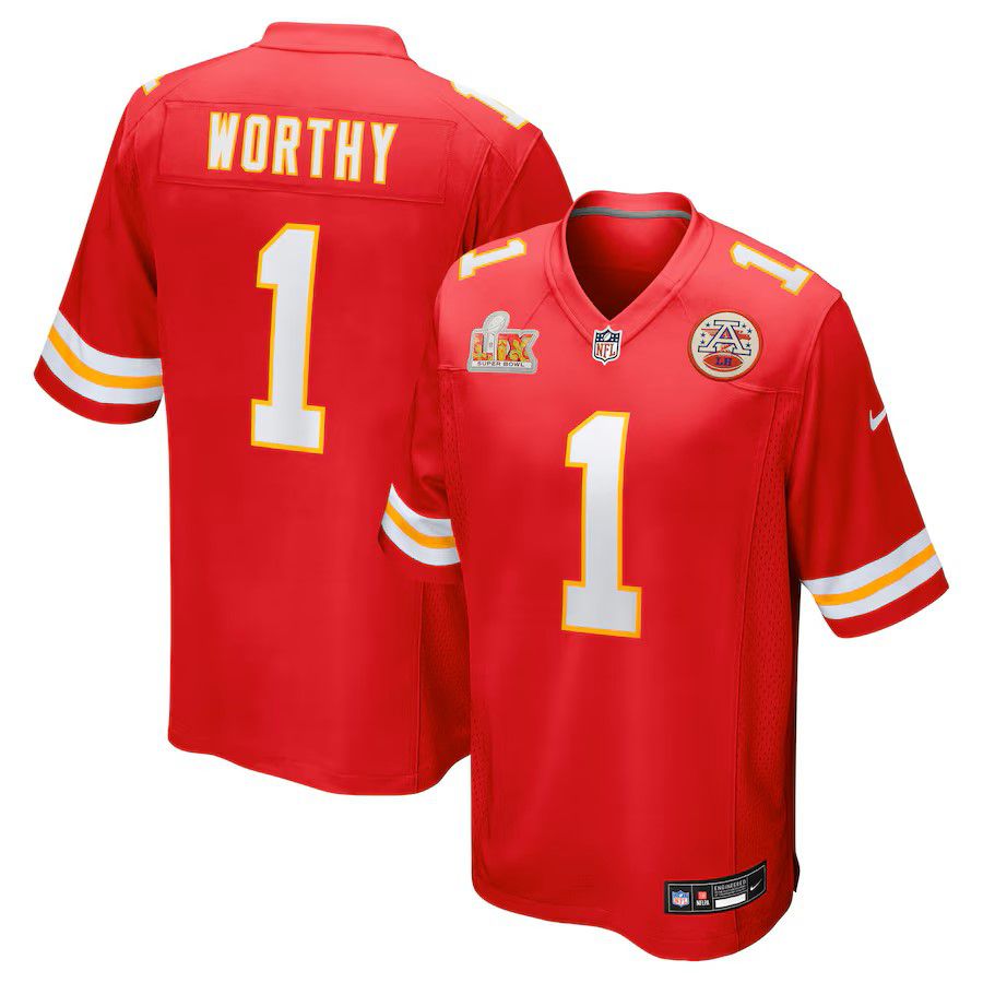 Men Kansas City Chiefs #1 Xavier Worthy Red 2025 Nike Super Bowl LIX Game NFL Jersey